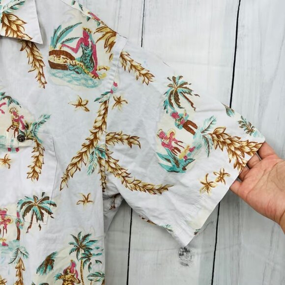 Moda Campia Moda XL VINTAGE Y2K White Palm Aloha Hawaiian Dad Shirt Button Up - Picture 4 of 7